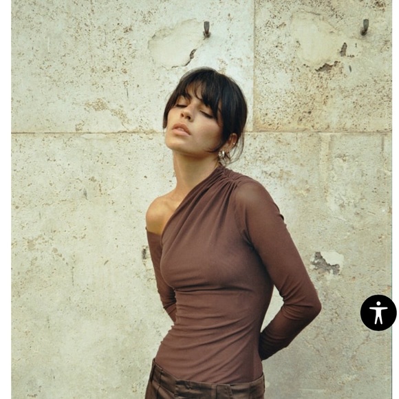 Zara Tops - Zara Tulle Asymmetric Bodysuit Brown XL